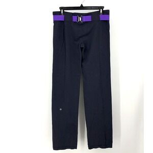 Lululemon Yoga Pants‎ Womens Size 8 Gray w Purple Logo Belt Stretch